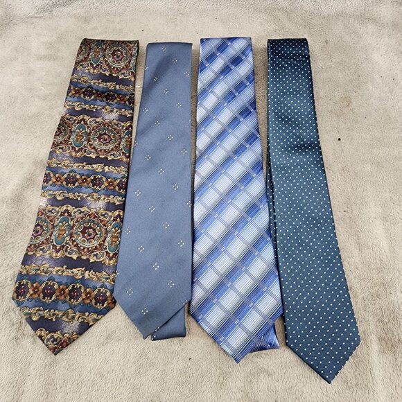 Unbranded Other - Four Piece Tie Assortment Set Mens Blue Tie Bar Van Heusen Summit Hill Woodward